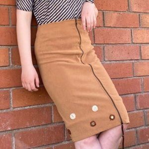 brown zip up skirt with circle patterns teens